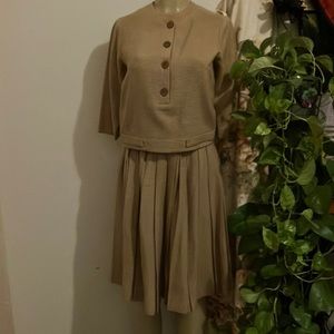 Vintage Skirt Suit Patty Woodard California Tan 2 piece Pleaded Skirt and Top